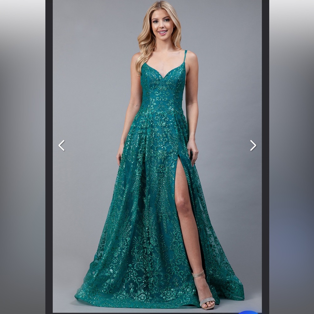 Amelia Couture E1010 Emerald/Jade slit adjustable straps corset, sheer sides